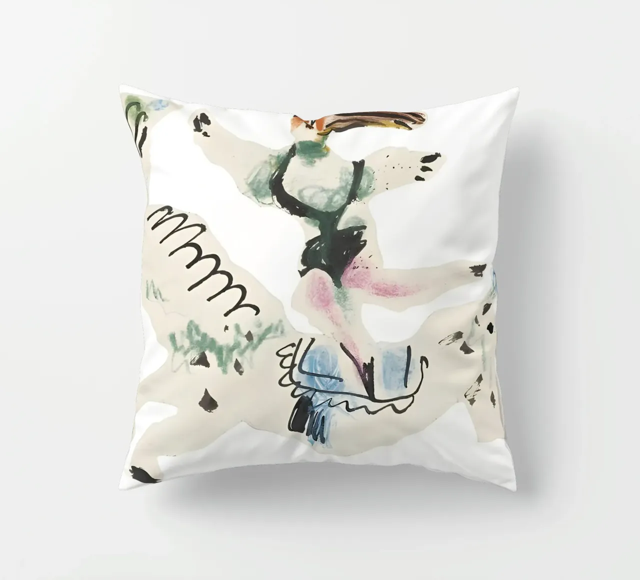 Abstract Equestrian Figure Picasso Inspired Playful Art decorative cushion by homdeco
