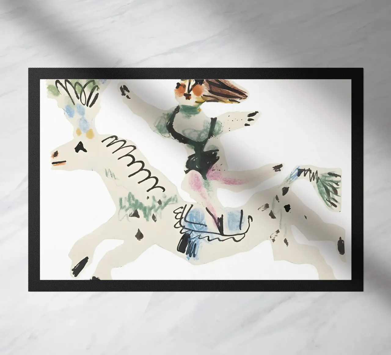 Abstract Equestrian Figure Picasso Inspired Playful Art doormat by homdeco