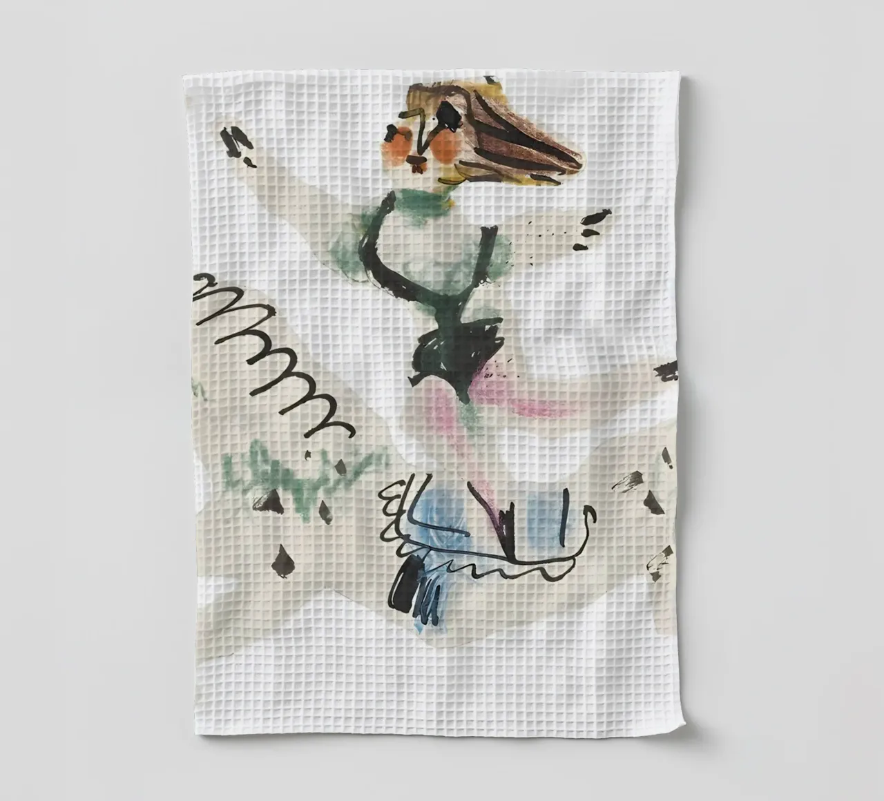 Abstract Equestrian Figure Picasso Inspired Playful Art tea towel by homdeco