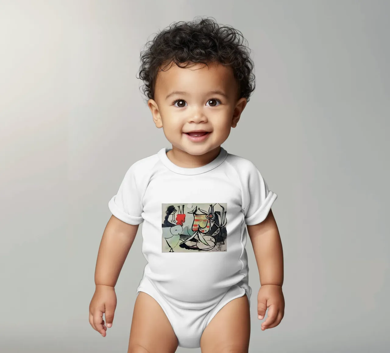Abstract Figures Playful Cubist Scene Expressive Art short-sleeve baby romper by homdeco