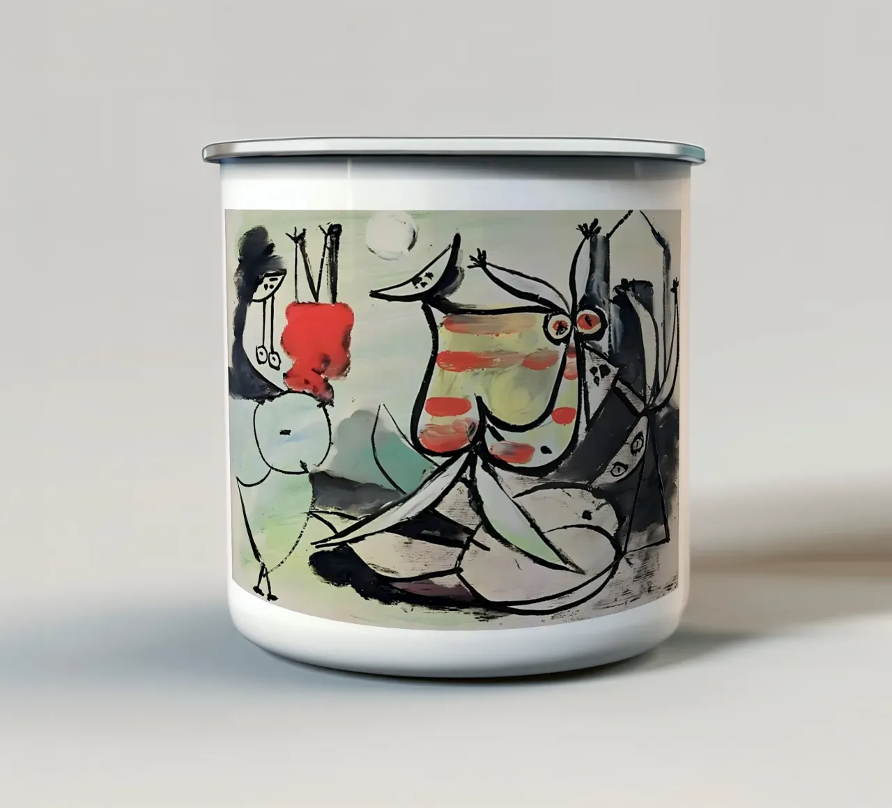 Abstract Figures Playful Cubist Scene Expressive Art enamel mug by homdeco