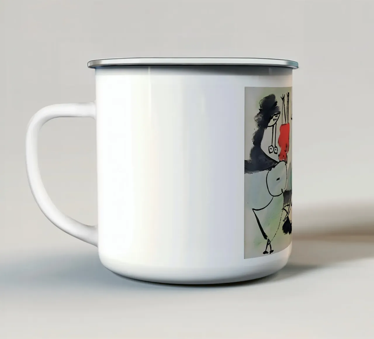 Abstract Figures Playful Cubist Scene Expressive Art enamel mug by homdeco