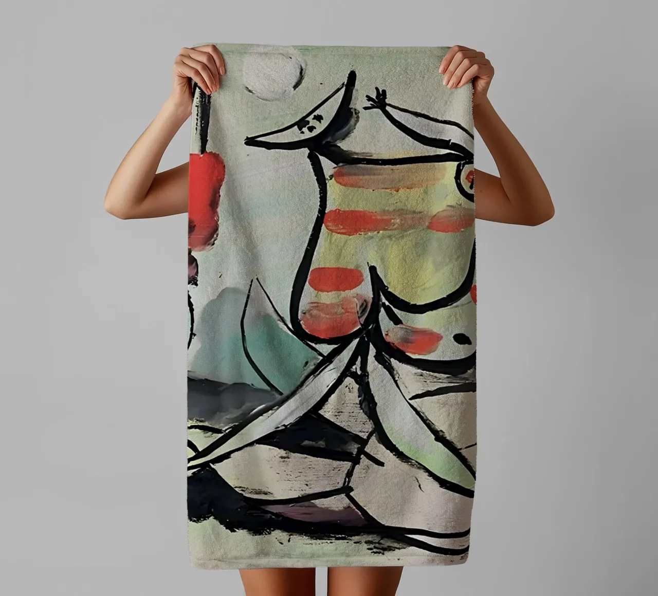 Abstract Figures Playful Cubist Scene Expressive Art towel by homdeco