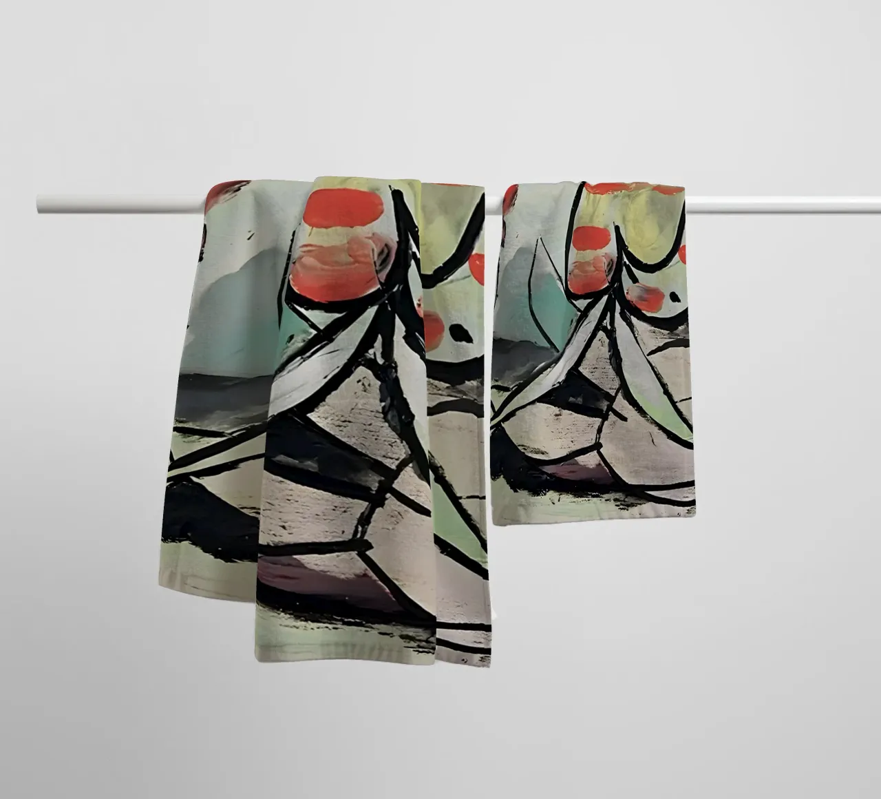 Abstract Figures Playful Cubist Scene Expressive Art towel by homdeco