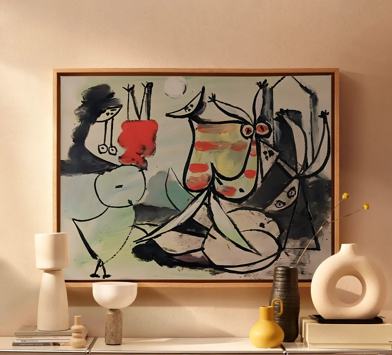 Abstracte figuren Speels kubistisch tafereel Expressieve kunst canvas met Baklijst van homdeco