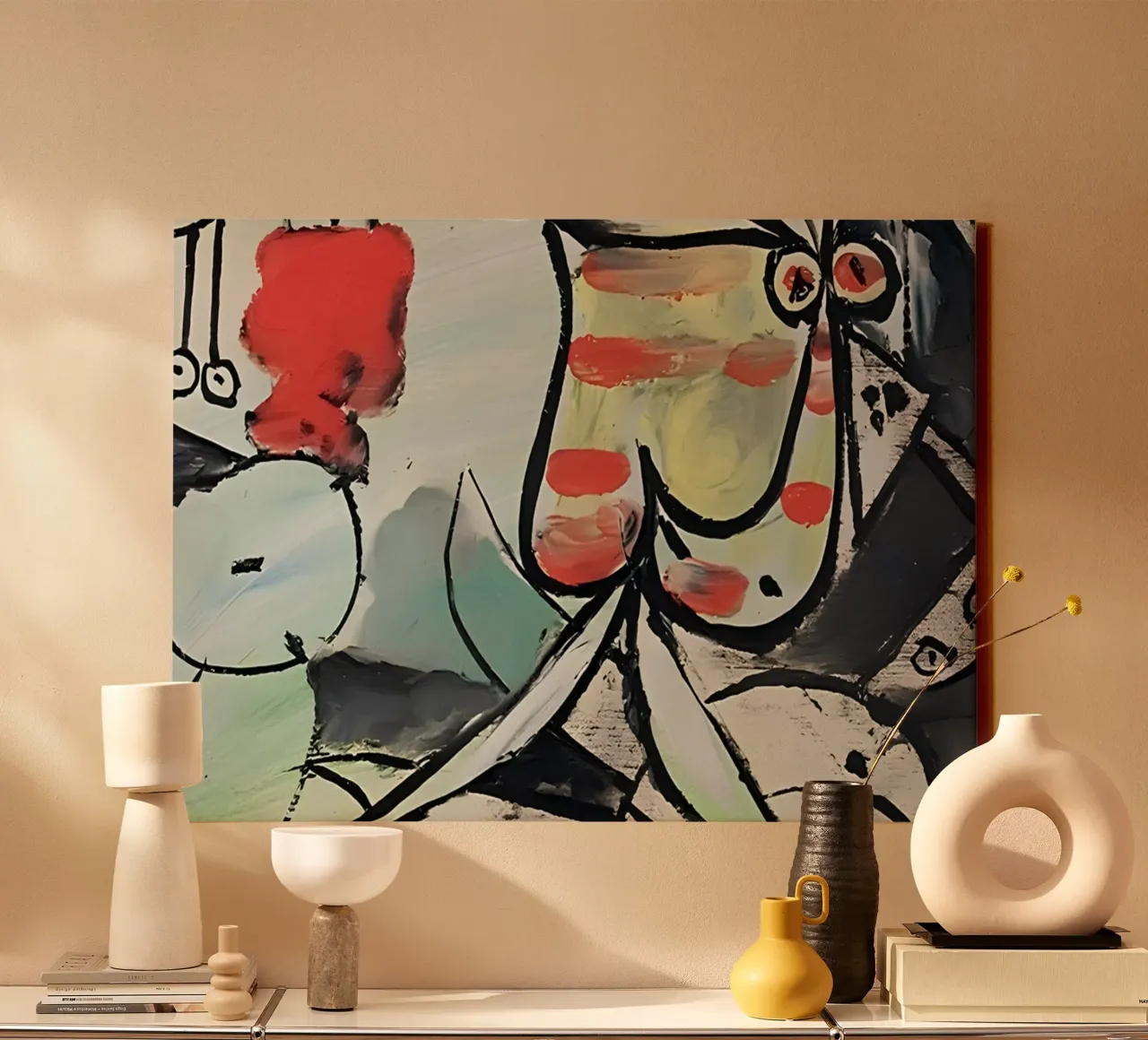 Abstracte figuren Speels kubistisch tafereel Expressieve kunst canvas met Baklijst van homdeco