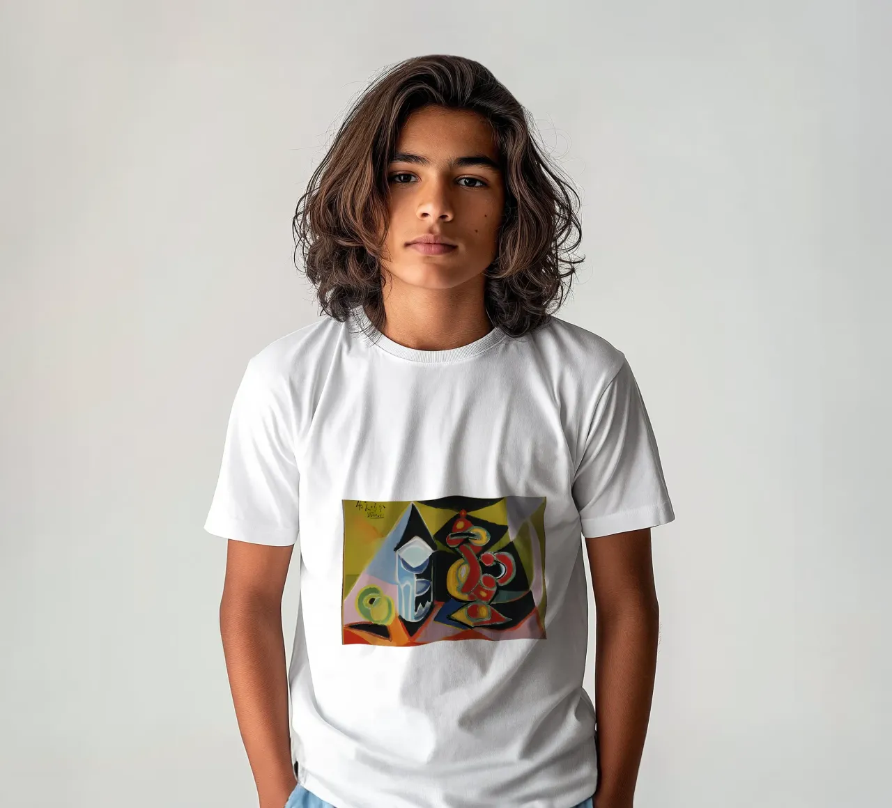 Abstract Still Life Colorful Geometric Forms Cubist kids t-shirt by homdeco