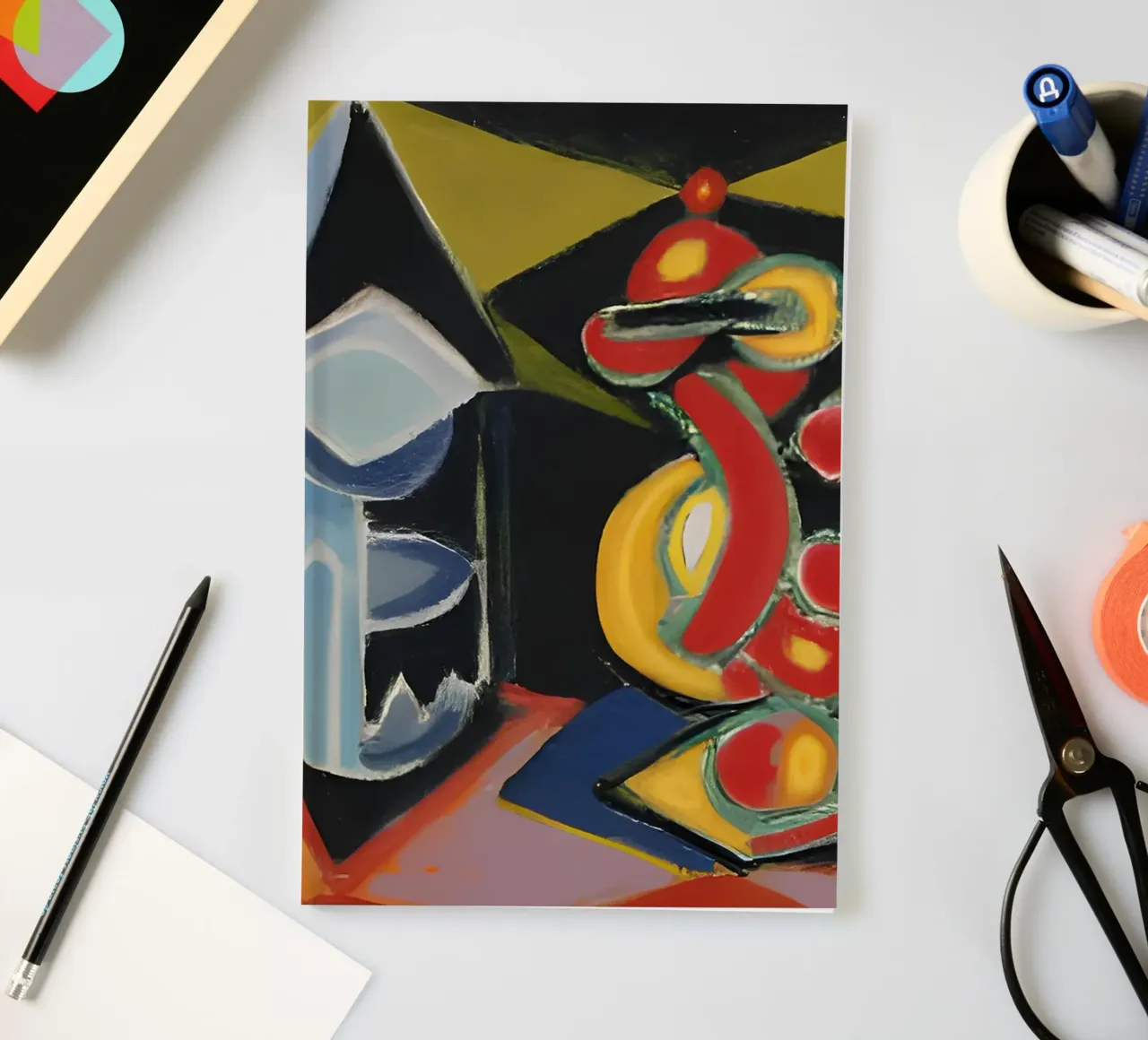 Abstract Still Life Colorful Geometric Forms Cubist notebook by homdeco