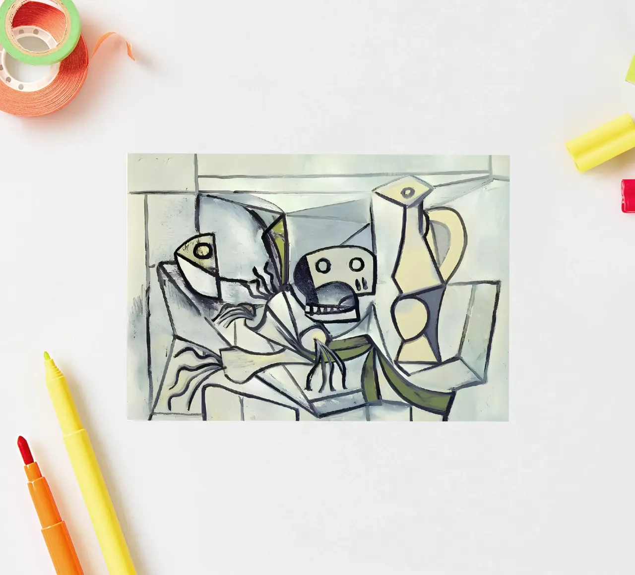 Picasso Teschio e brocca Cubismo analitico adesivo da homdeco