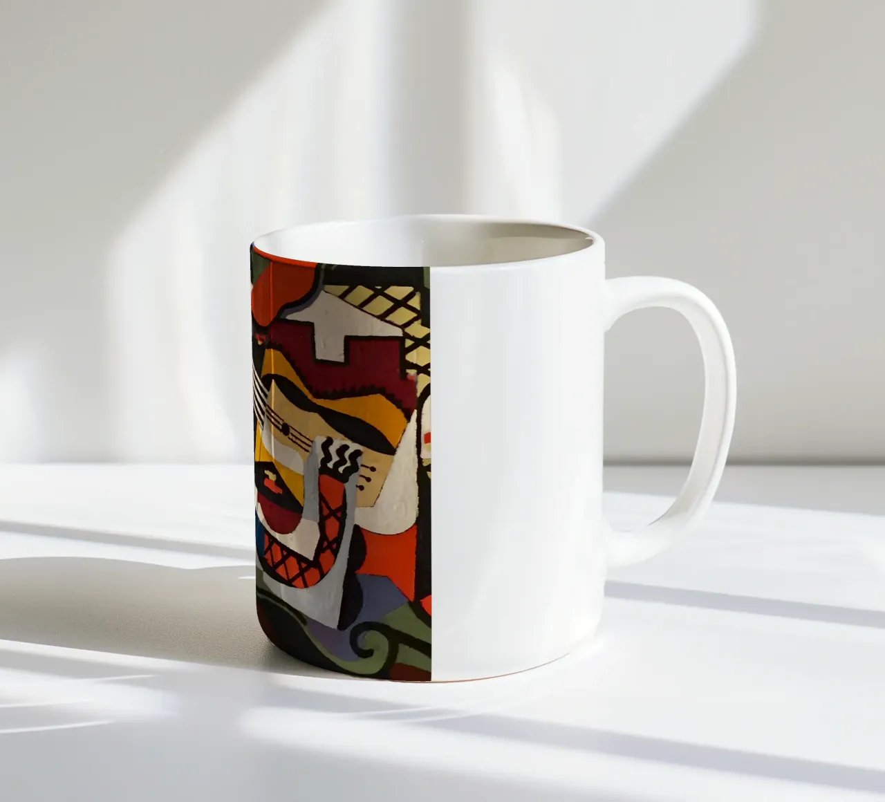 Kubistische Abstracte Compositie Gitaargezichten Levendig keramische mok van homdeco