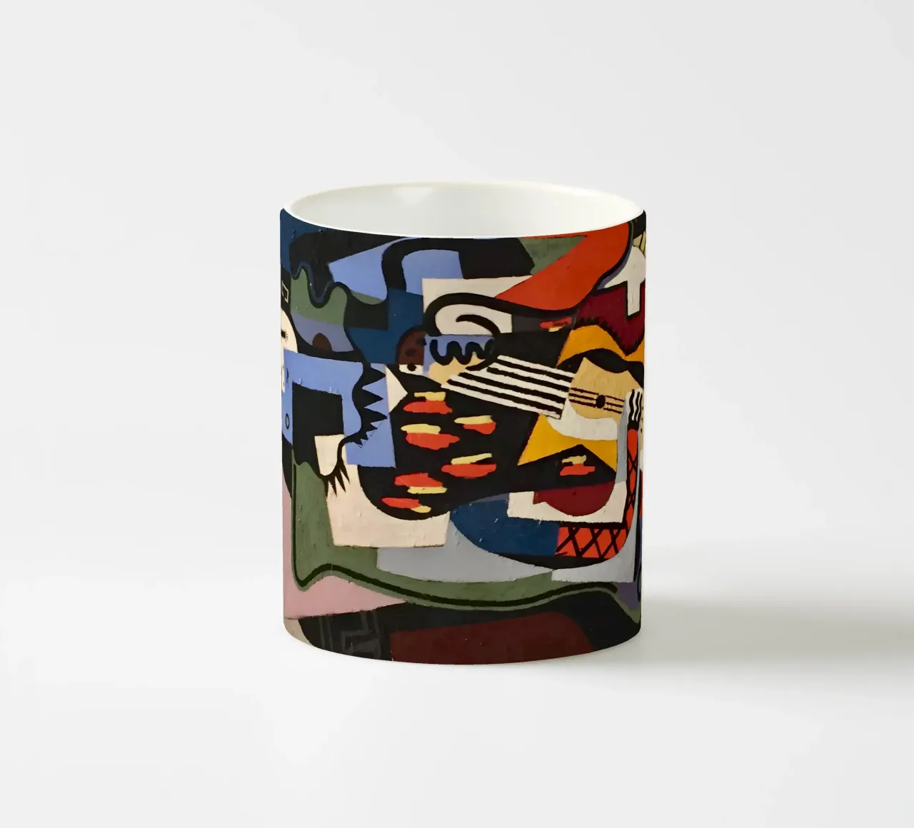 Kubistische Abstracte Compositie Gitaargezichten Levendig keramische mok van homdeco