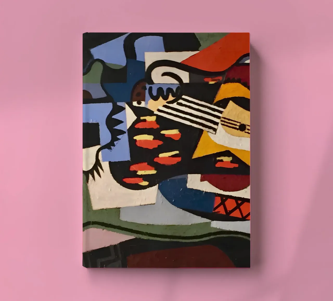 Cubist Abstract Composition Guitar Faces Vibrant notebook by homdeco