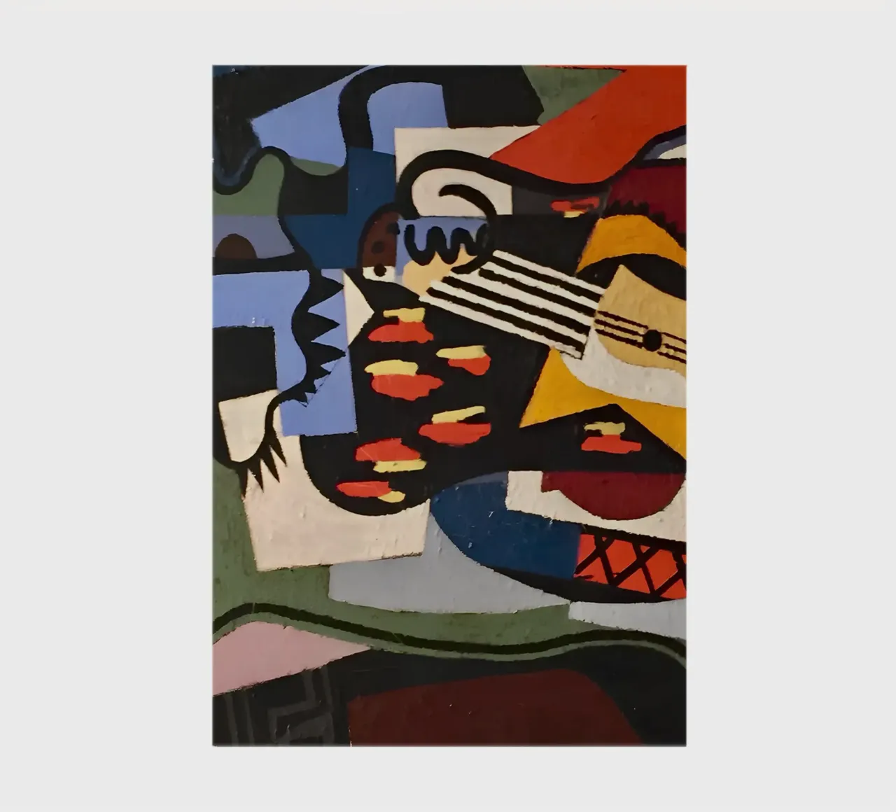 Cubist Abstract Composition Guitar Faces Vibrant notebook by homdeco