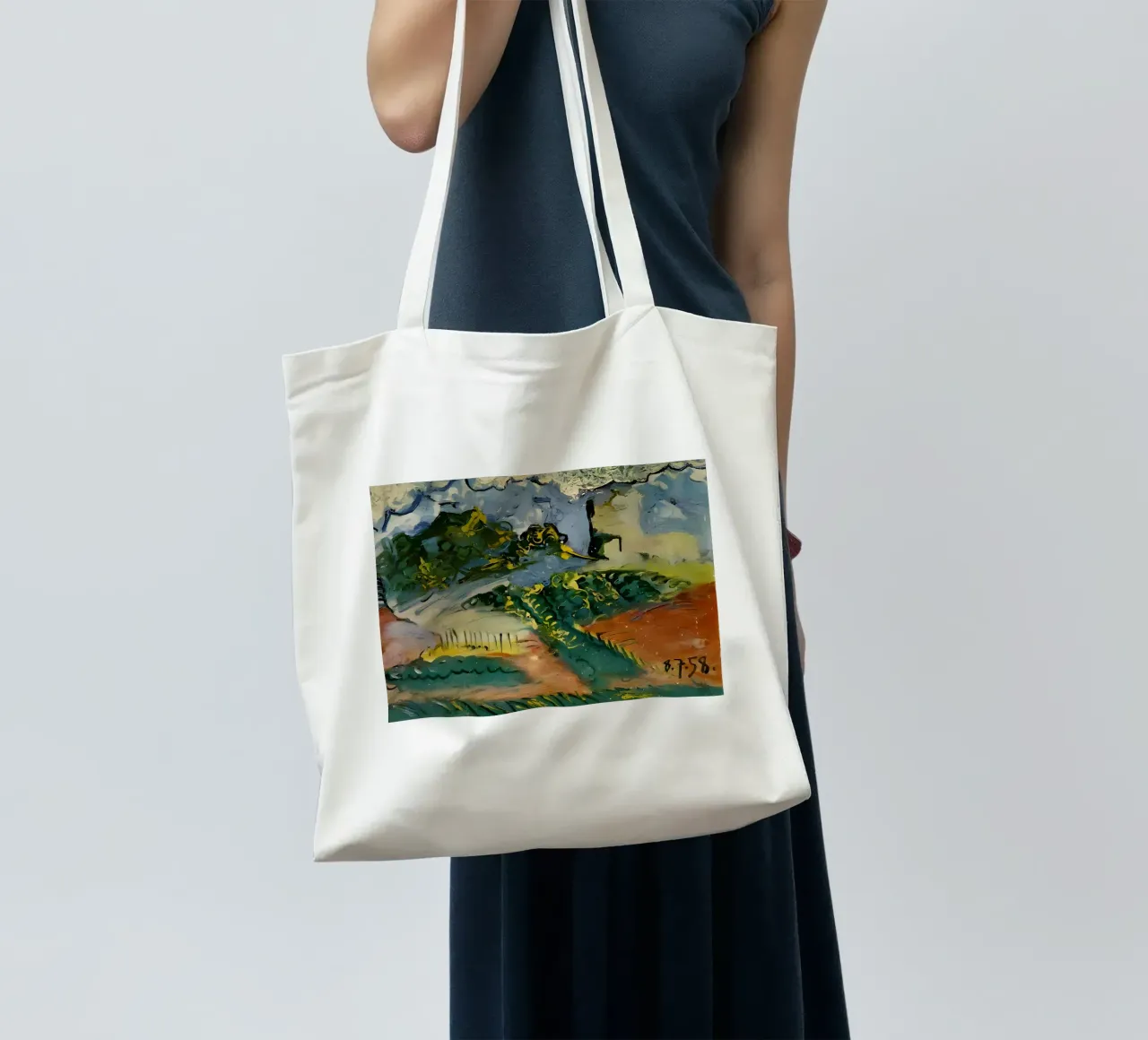 Paisaje abstracto Tonos tierra expresivos 1958 tote bag de homdeco