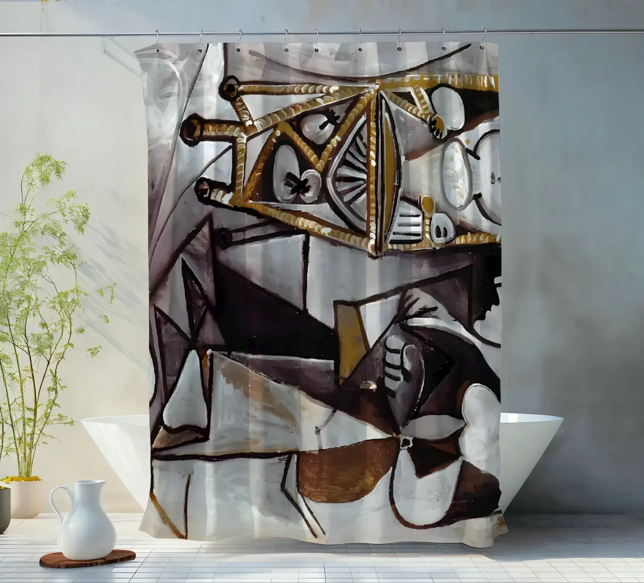 Cubist Abstract Still Life Monochrome Forms shower curtain by homdeco