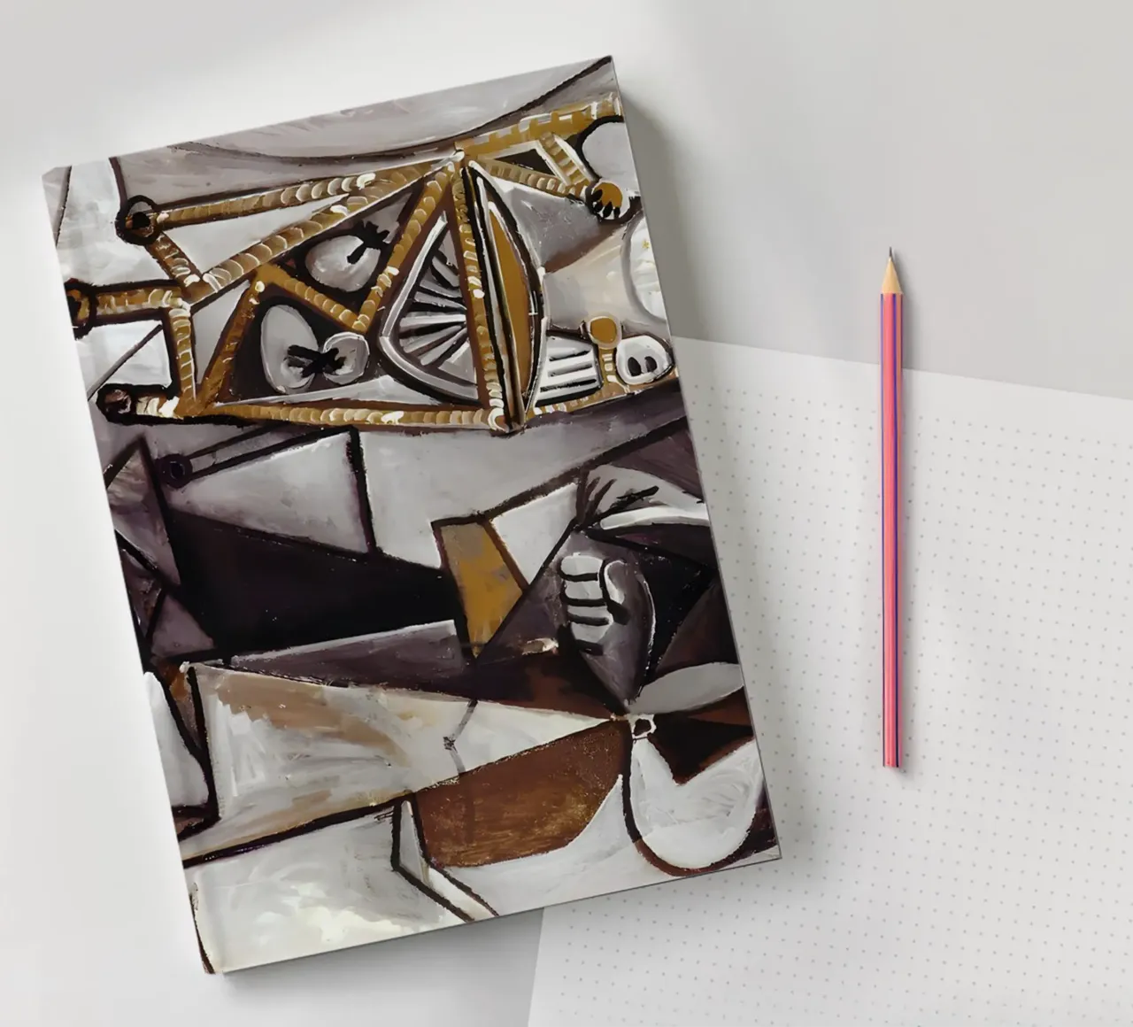 Cubist Abstract Still Life Monochrome Forms notebook by homdeco