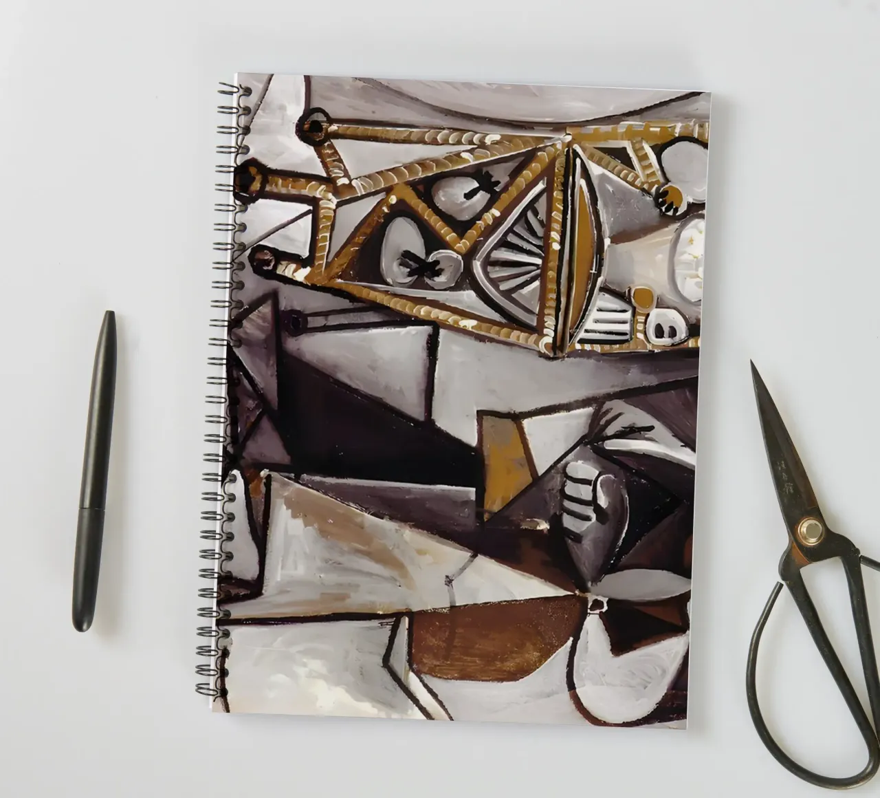 Cubist Abstract Still Life Monochrome Forms spiral notebook by homdeco