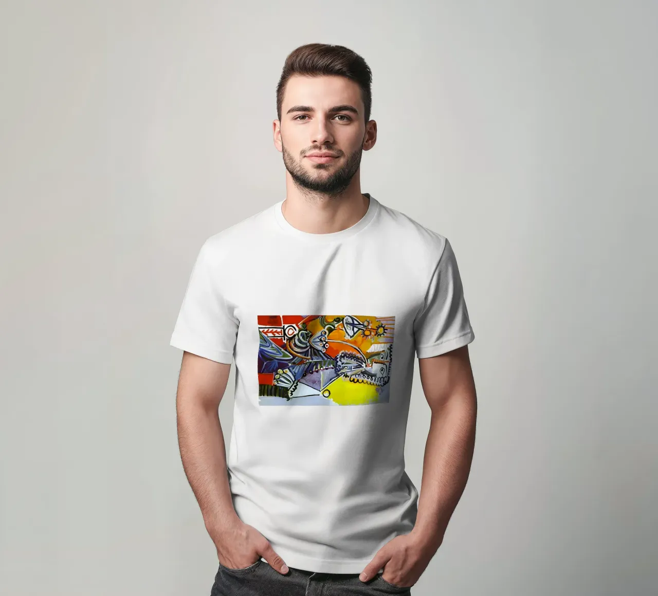 Abstract Dynamic Forms Vibrant Cubist Composition T-Shirt von homdeco