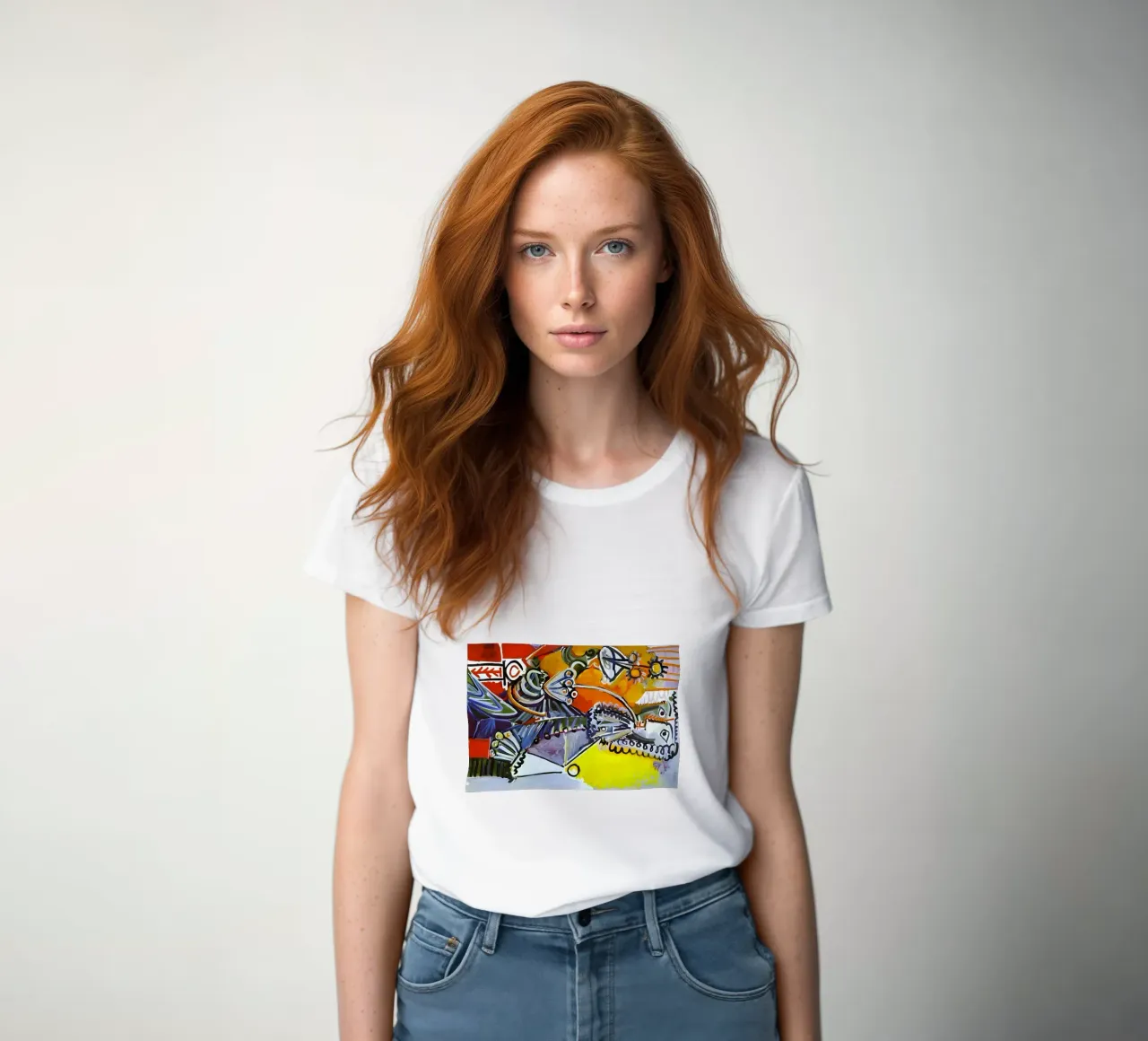 Abstract Dynamic Forms Vibrant Cubist Composition t-shirt da donna da homdeco