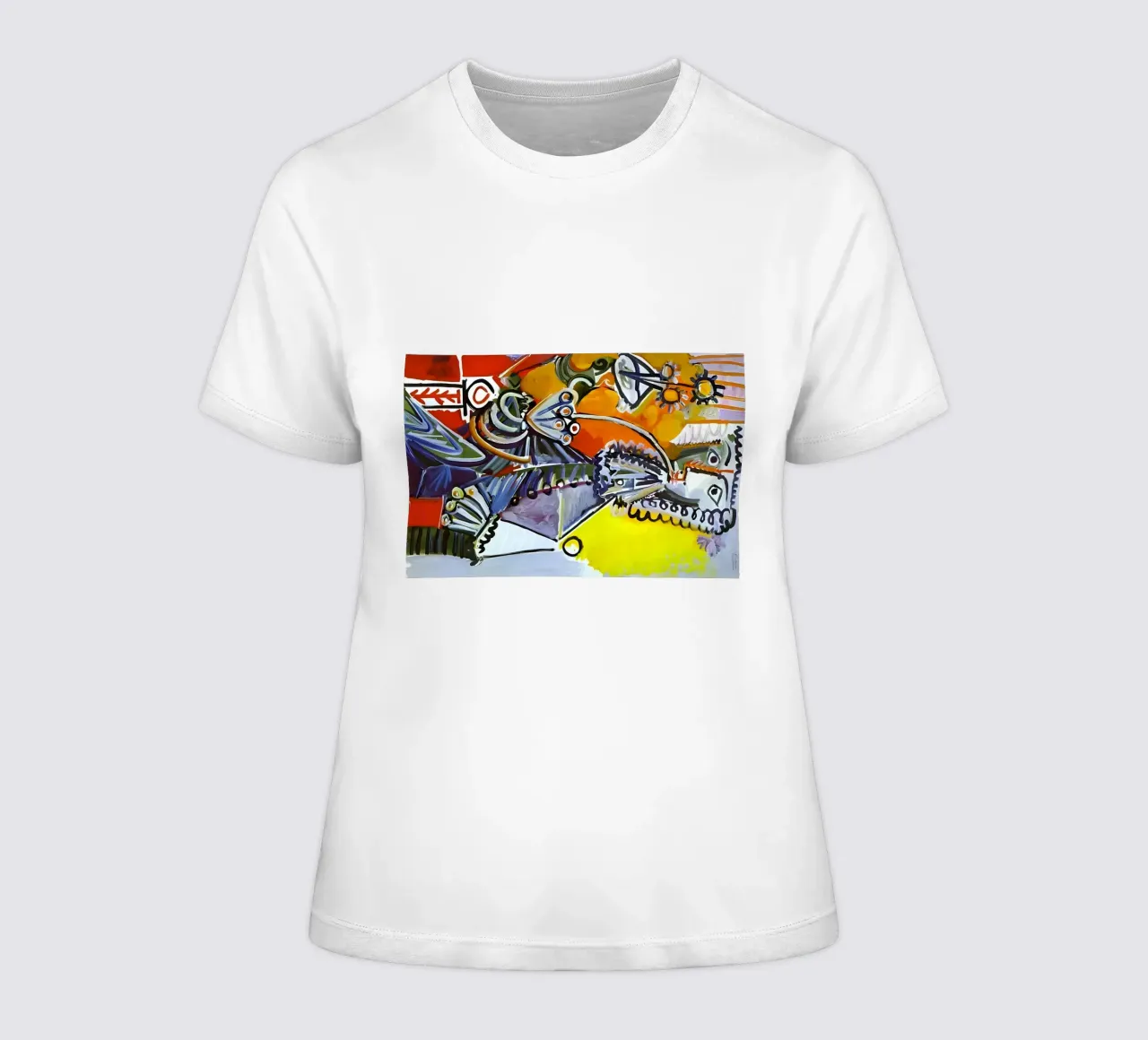 Abstract Dynamic Forms Vibrant Cubist Composition t-shirt da donna da homdeco