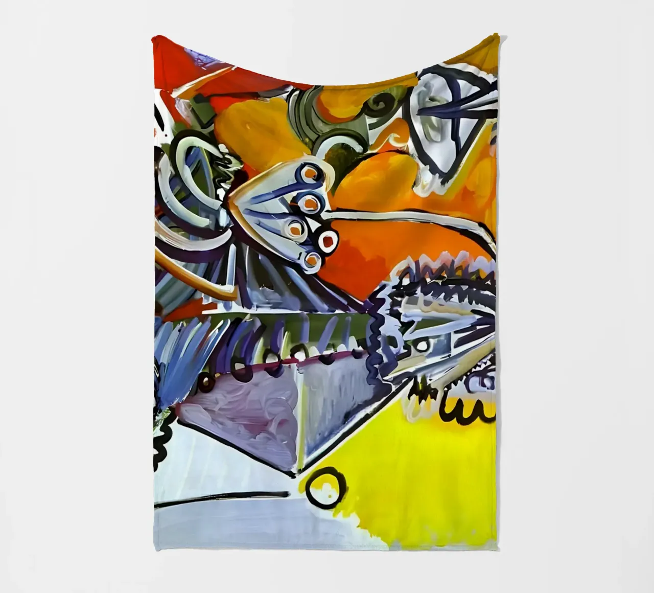 Abstract Dynamic Forms Vibrant Cubist Composition Fleecedecke von homdeco