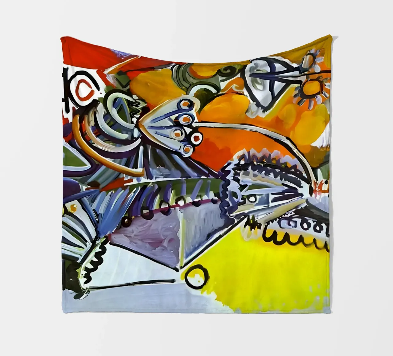 Abstract Dynamic Forms Vibrant Cubist Composition Fleecedecke von homdeco