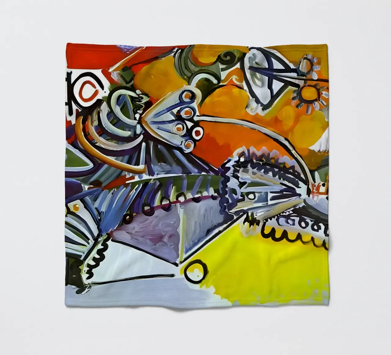 Abstract Dynamic Forms Vibrant Cubist Composition Fleecedecke von homdeco