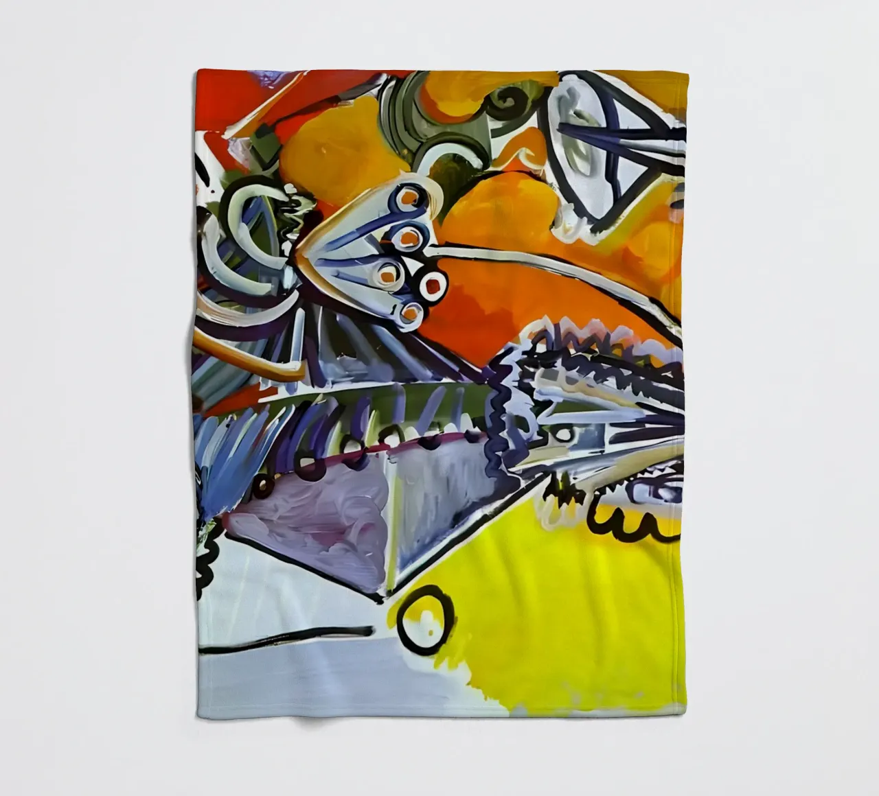 Abstract Dynamic Forms Vibrant Cubist Composition Fleecedecke von homdeco