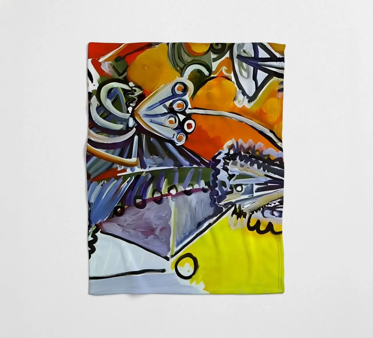 Abstract Dynamic Forms Vibrant Cubist Composition Fleecedecke von homdeco