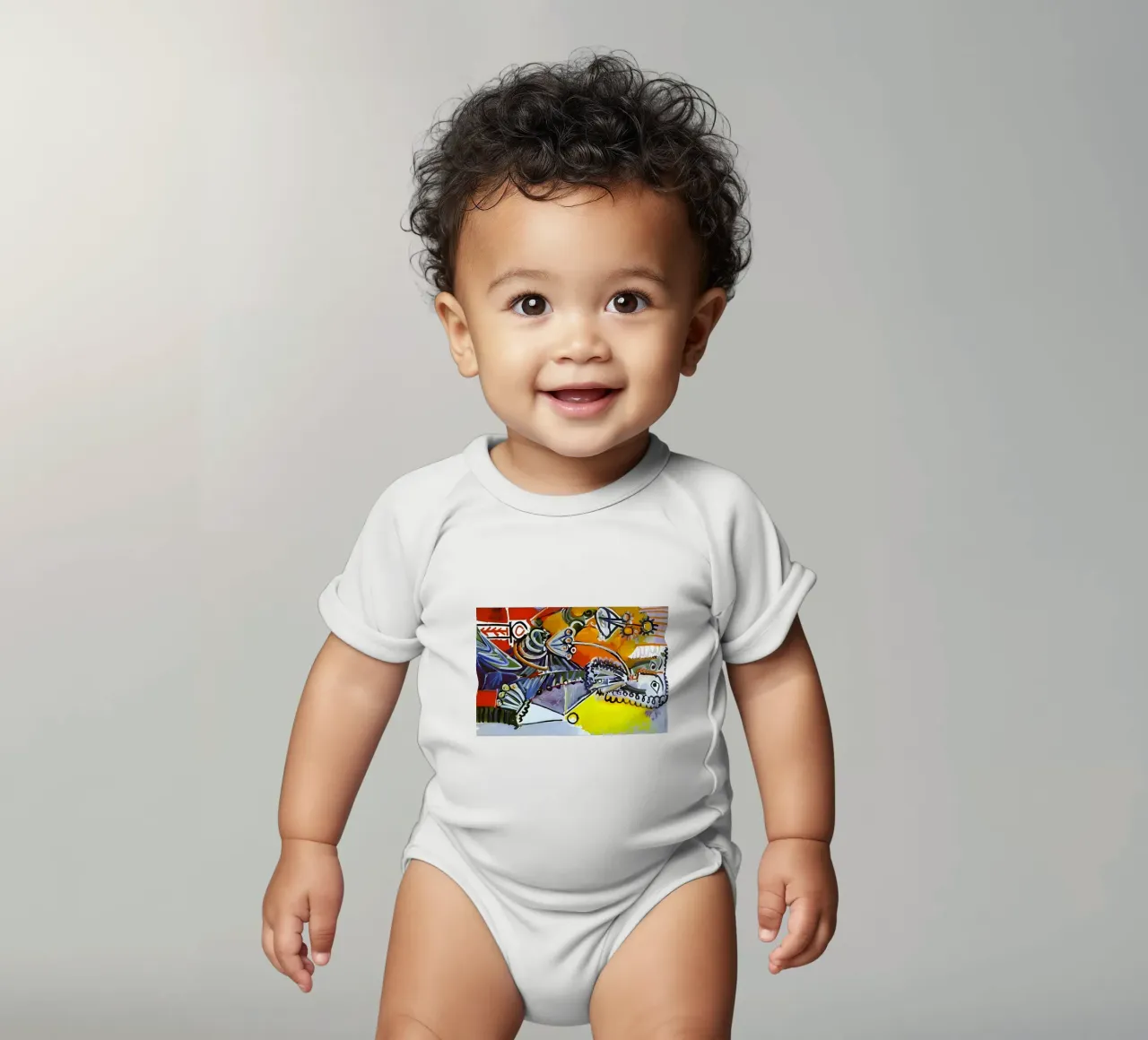 Abstract Dynamic Forms Vibrant Cubist Composition Kurzarm Babybody von homdeco