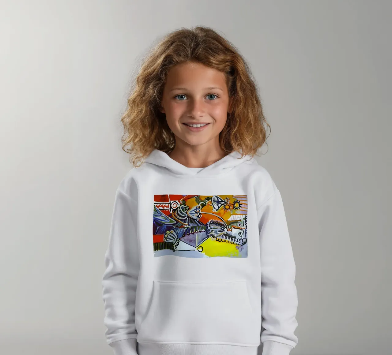 Abstract Dynamic Forms Vibrant Cubist Composition felpa bambino con cappuccio da homdeco