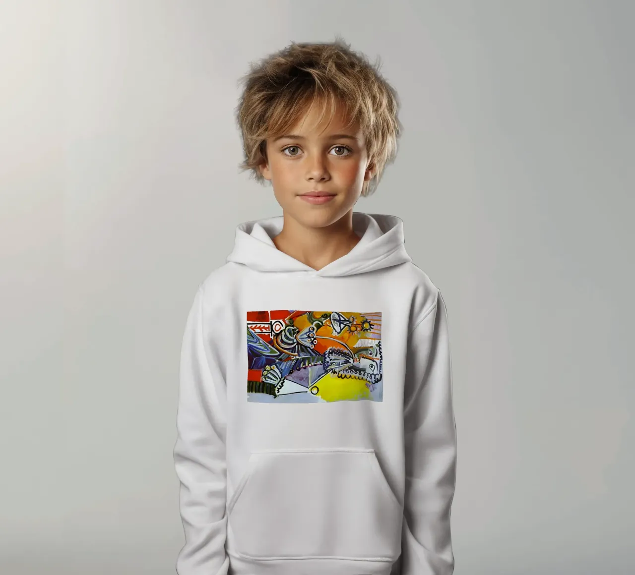 Abstract Dynamic Forms Vibrant Cubist Composition felpa bambino con cappuccio da homdeco