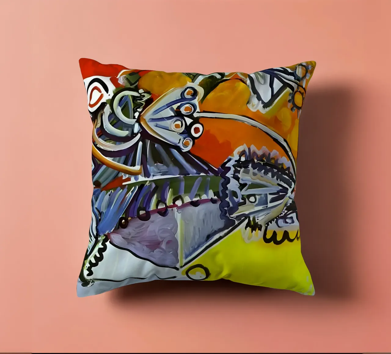 Abstract Dynamic Forms Vibrant Cubist Composition cuscino da homdeco