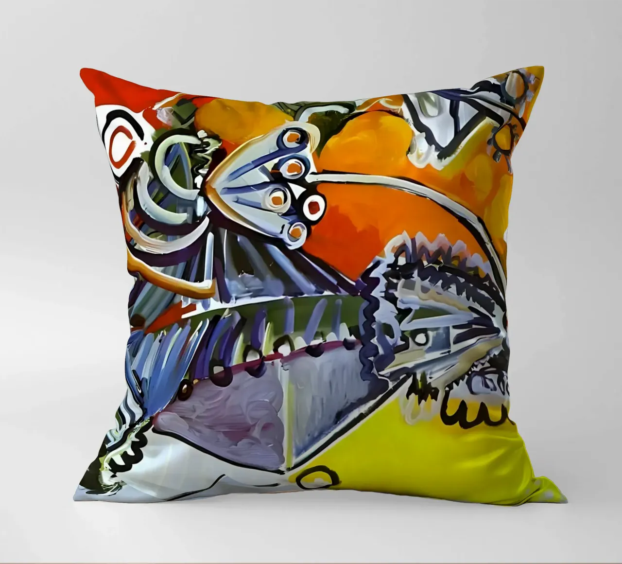 Abstract Dynamic Forms Vibrant Cubist Composition cuscino da homdeco