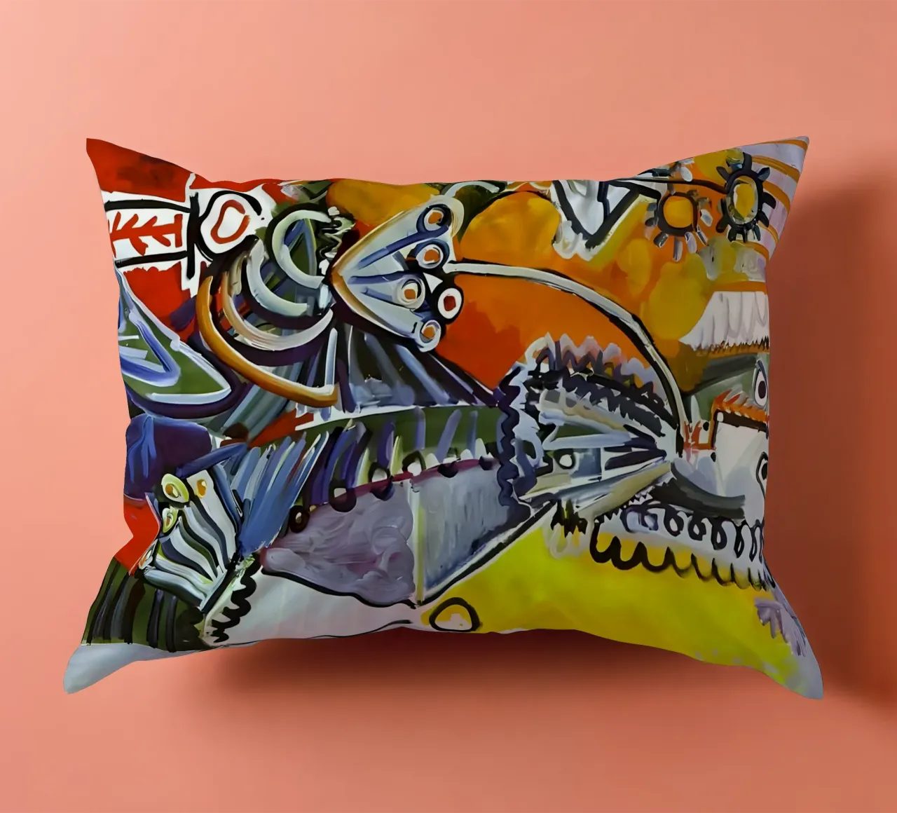 Abstract Dynamic Forms Vibrant Cubist Composition cuscino da homdeco