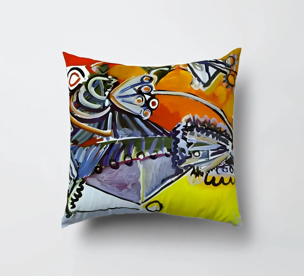 Abstract Dynamic Forms Vibrant Cubist Composition cuscino da homdeco