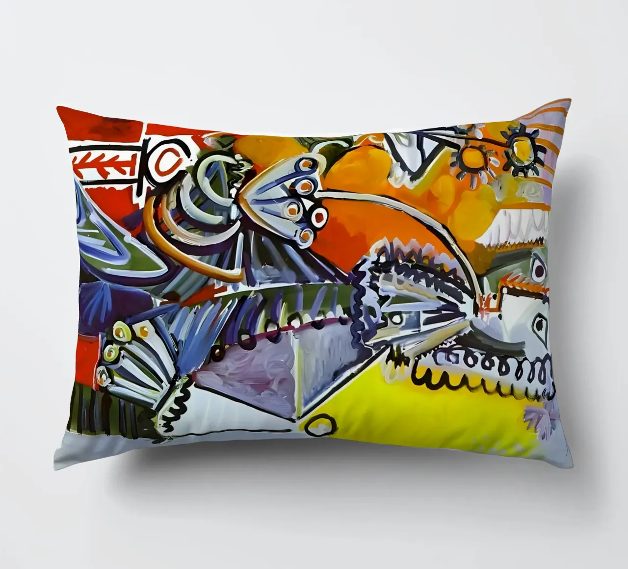 Abstract Dynamic Forms Vibrant Cubist Composition cuscino da homdeco
