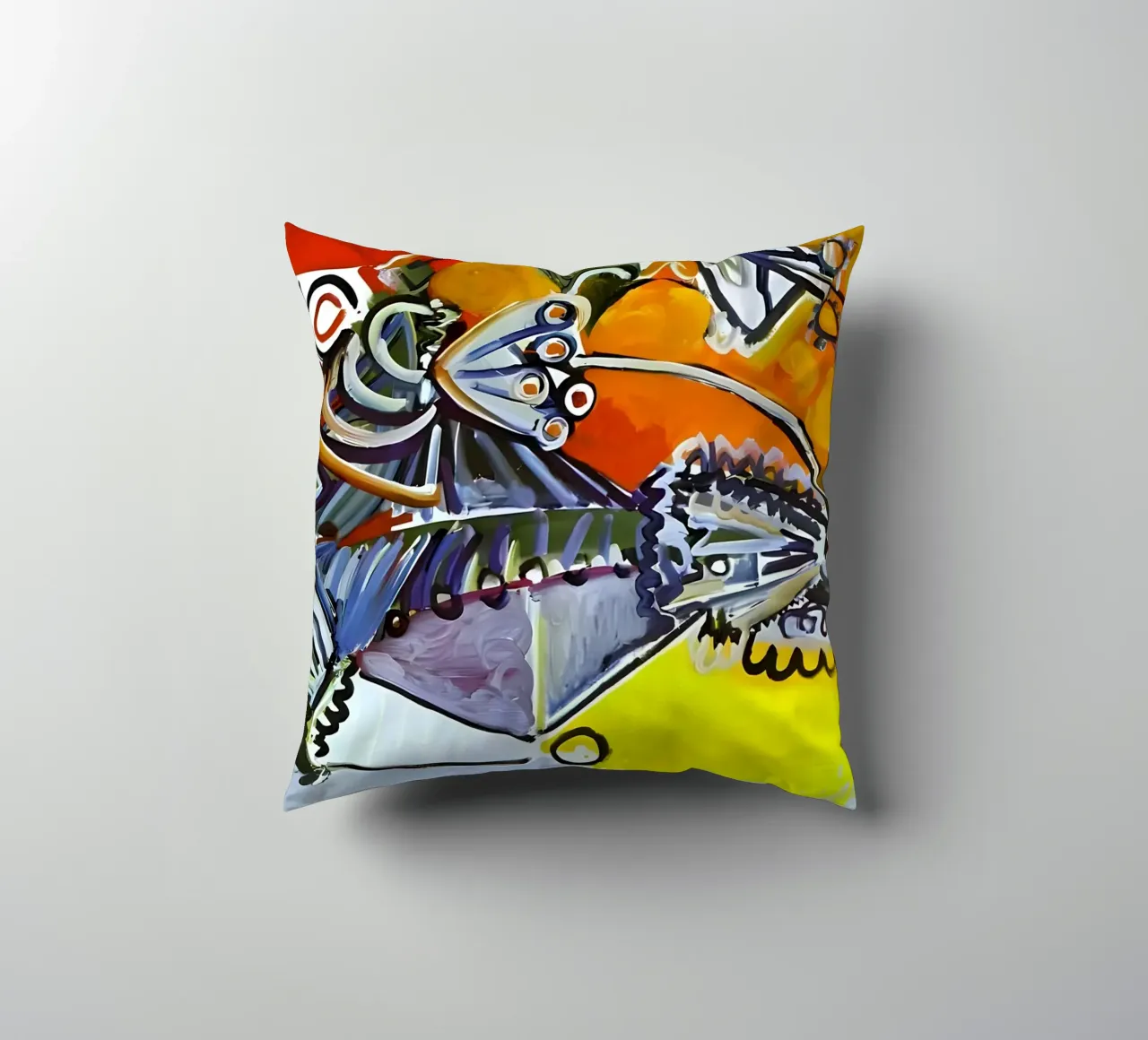 Abstract Dynamic Forms Vibrant Cubist Composition cuscino da homdeco