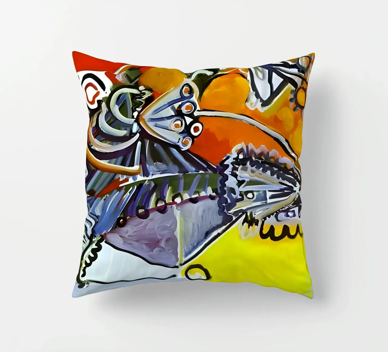Abstract Dynamic Forms Vibrant Cubist Composition cuscino da homdeco