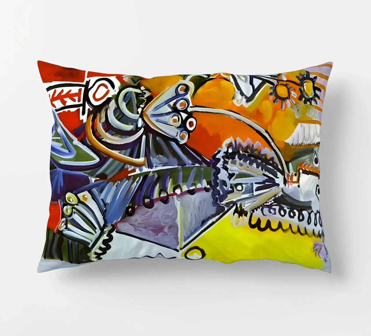 Abstract Dynamic Forms Vibrant Cubist Composition cuscino da homdeco