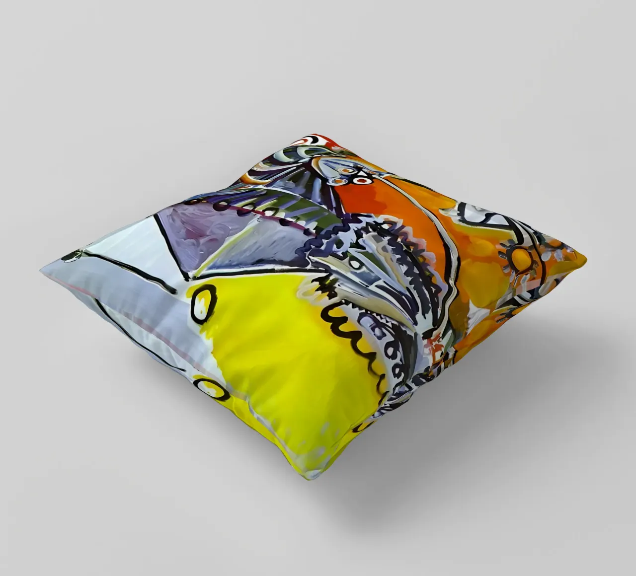 Abstract Dynamic Forms Vibrant Cubist Composition cuscino da homdeco