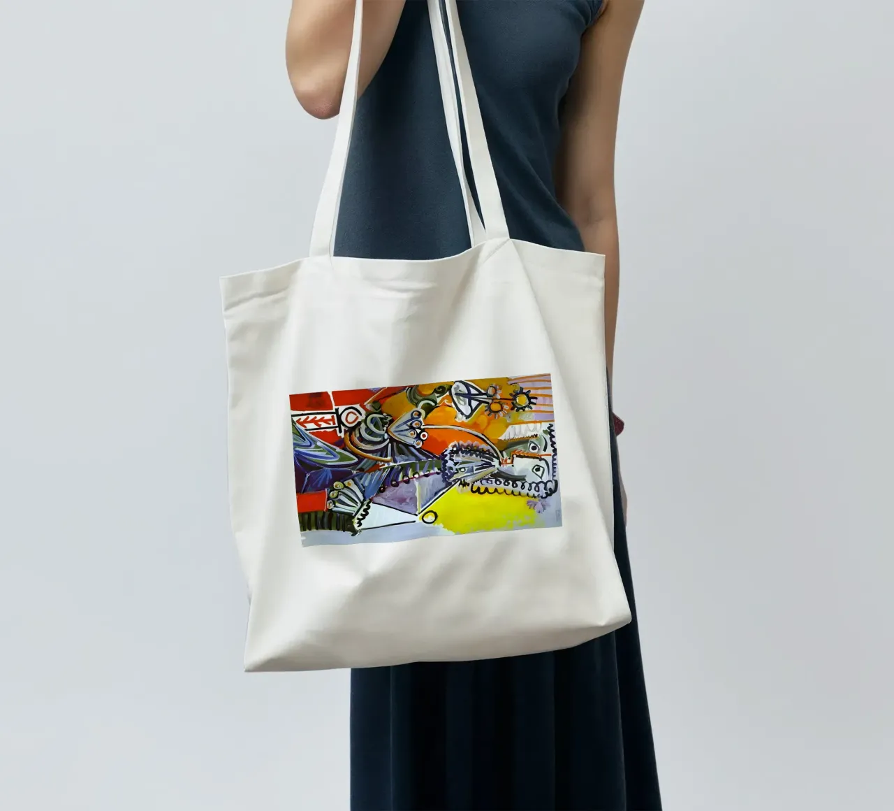 Abstract Dynamic Forms Vibrant Cubist Composition borsa in juta da homdeco