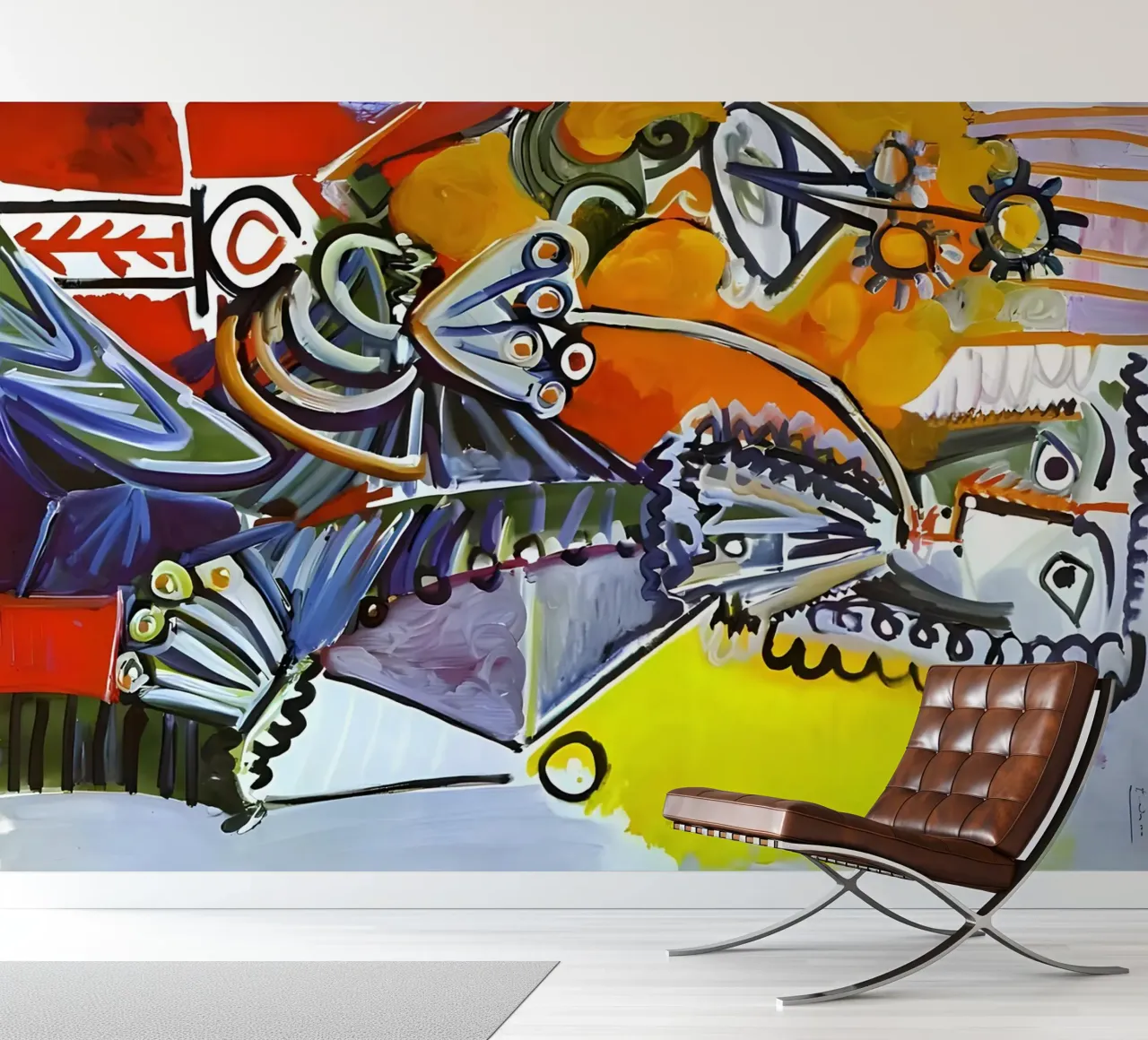 Abstract Dynamic Forms Vibrant Cubist Composition papel para pared de homdeco