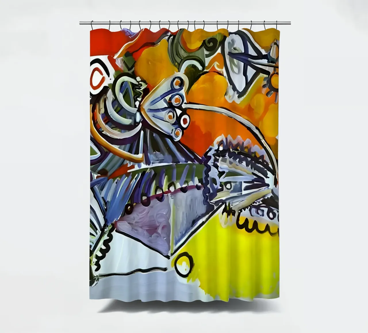Abstract Dynamic Forms Vibrant Cubist Composition tenda da doccia da homdeco
