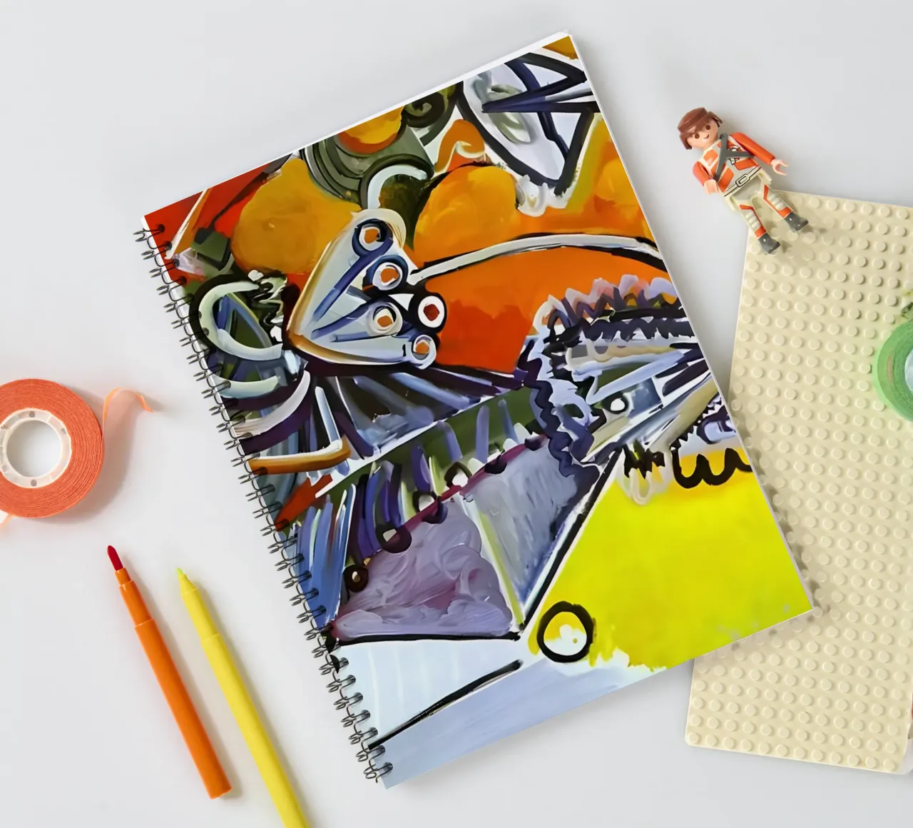 Abstract Dynamic Forms Vibrant Cubist Composition diario ad anelli da homdeco