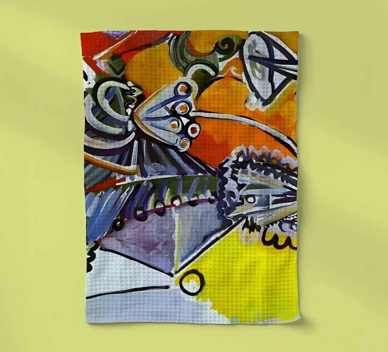 Abstract Dynamic Forms Vibrant Cubist Composition theedoek van homdeco