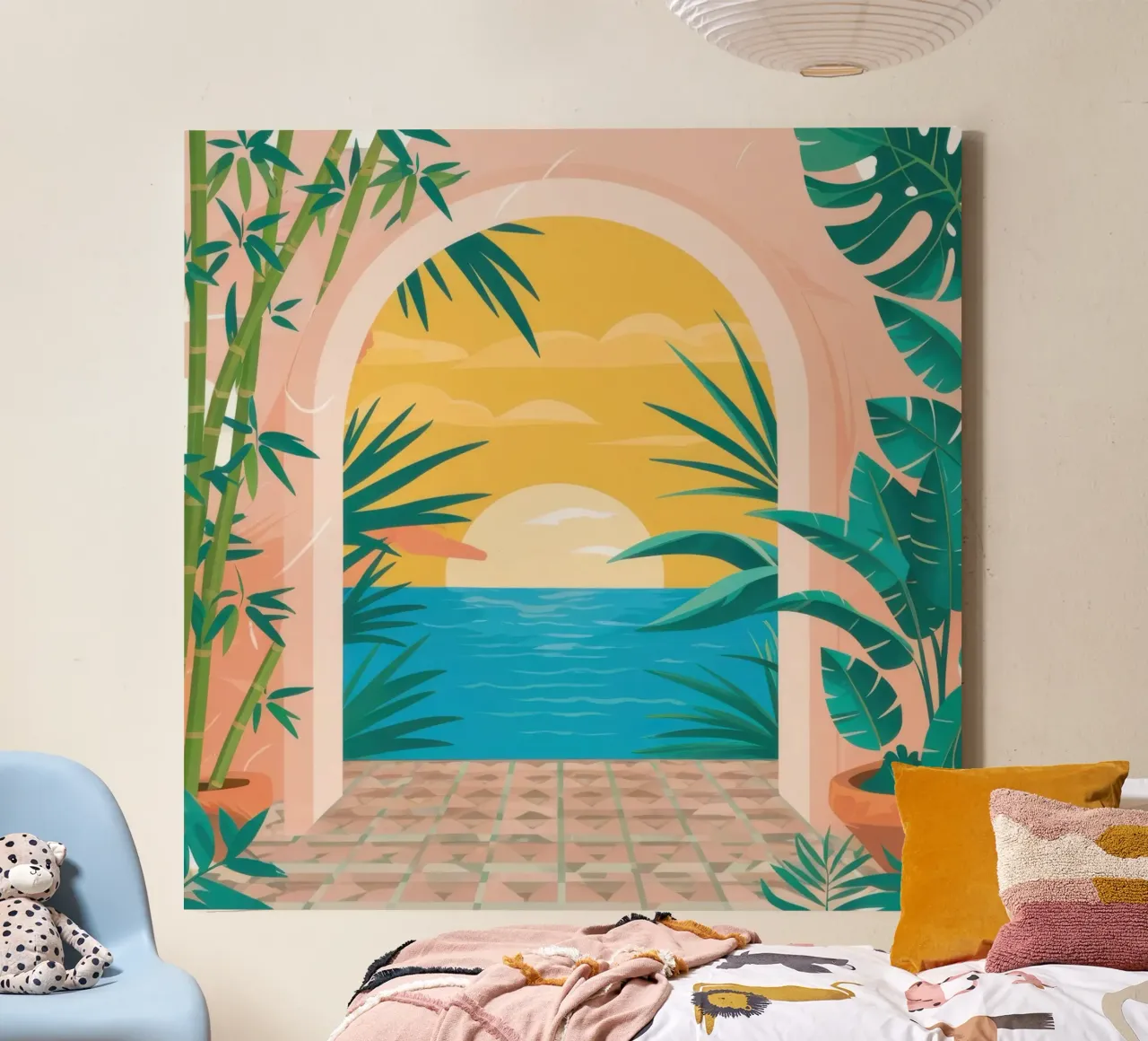 Gebogen kustzicht canvas met Baklijst van Veil Maya