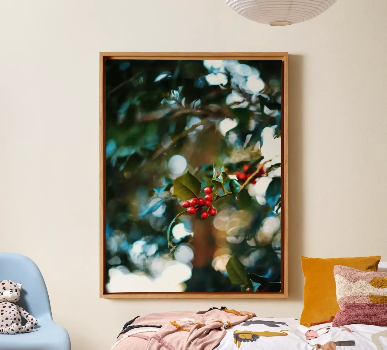 rode bessen hulstbladeren canvas met Baklijst van Earthly Visions