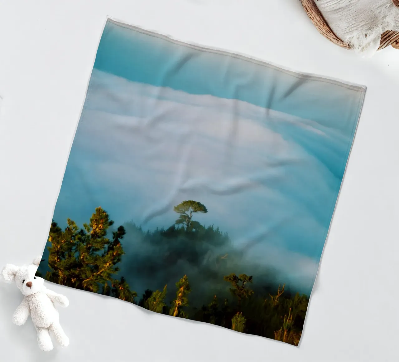 lone tree fog fleece blanket by Earthly Visions