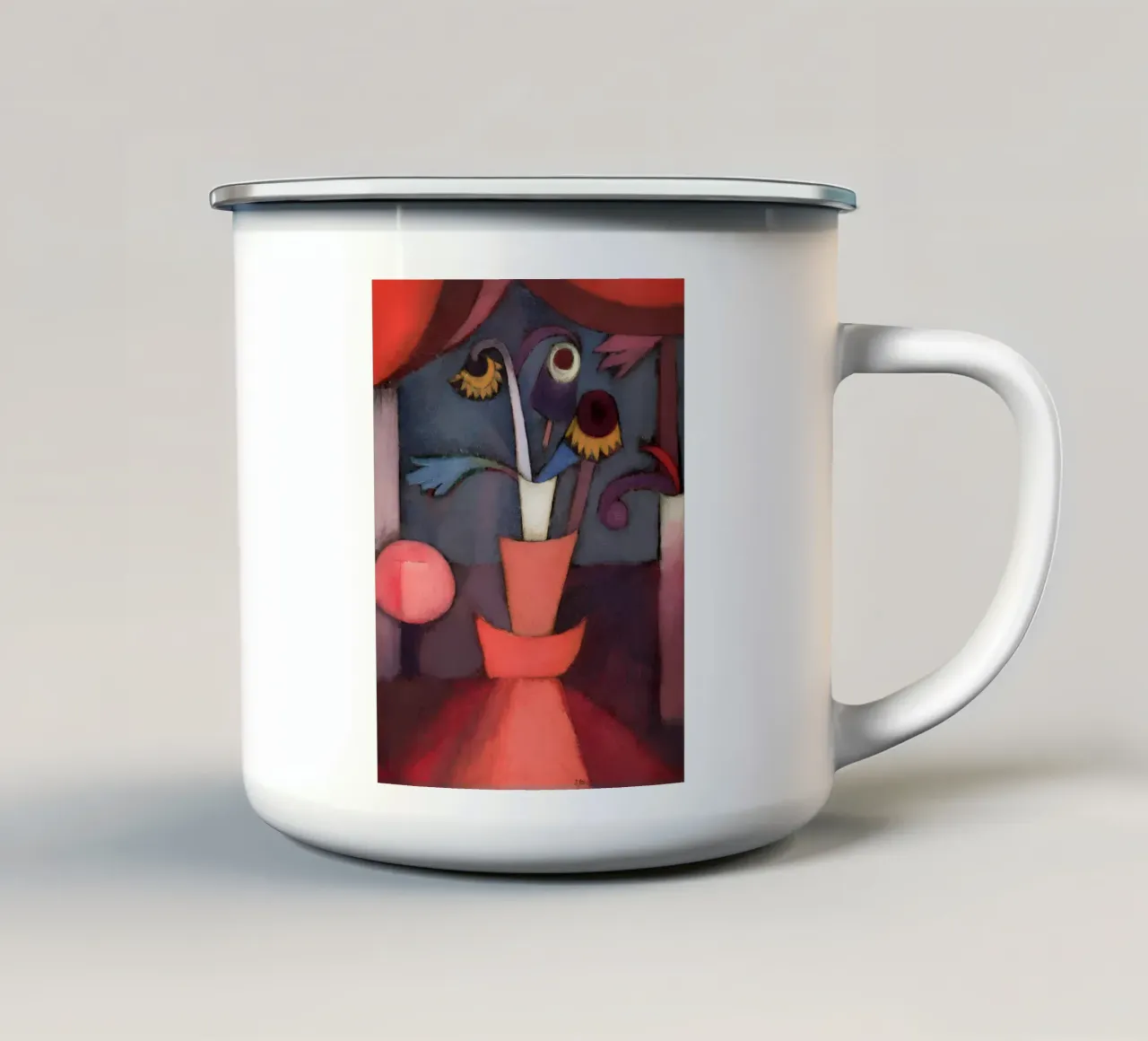 Abstract Bloemstilleven Expressief Rood Blauw emaille mok van homdeco